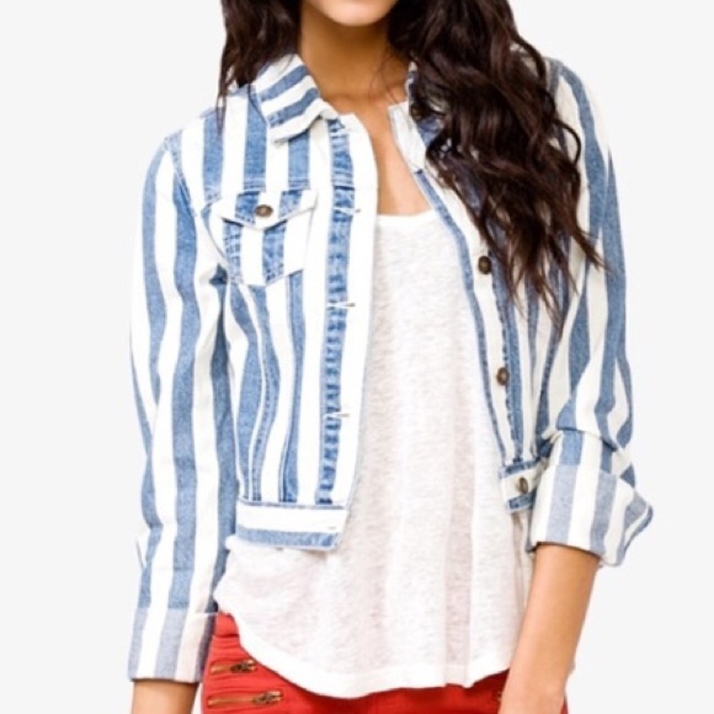 Striped & cropped jean jacket